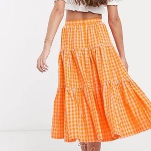 ASOS seersucker gingham tiered midi skirt Size 8